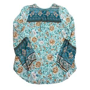 Umgee USA Women’s Small Boho Floral Peasant Blouse Top Long Sleeve Rayon